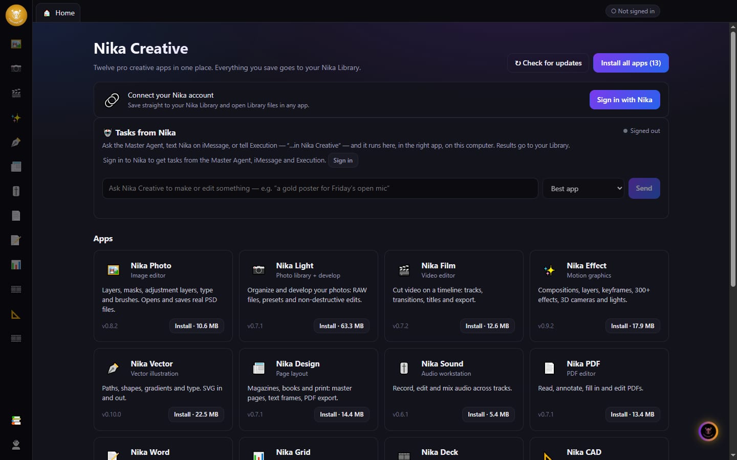 Nika Creative's Home: every app in one place